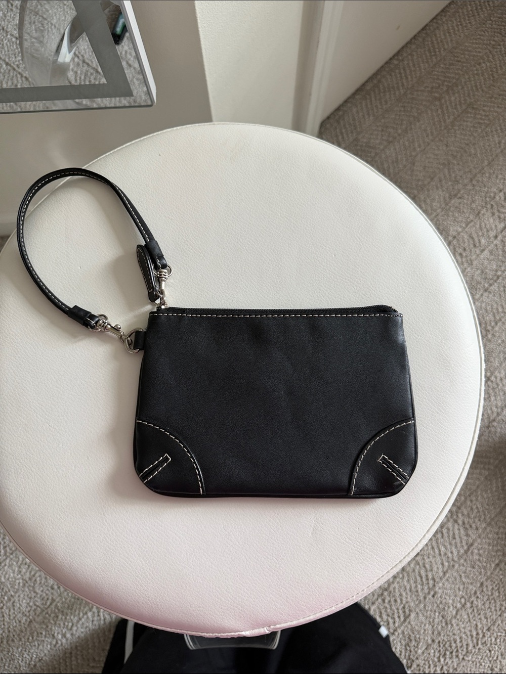 Franklin Covey Black Wristlet with White Contrast Stitching